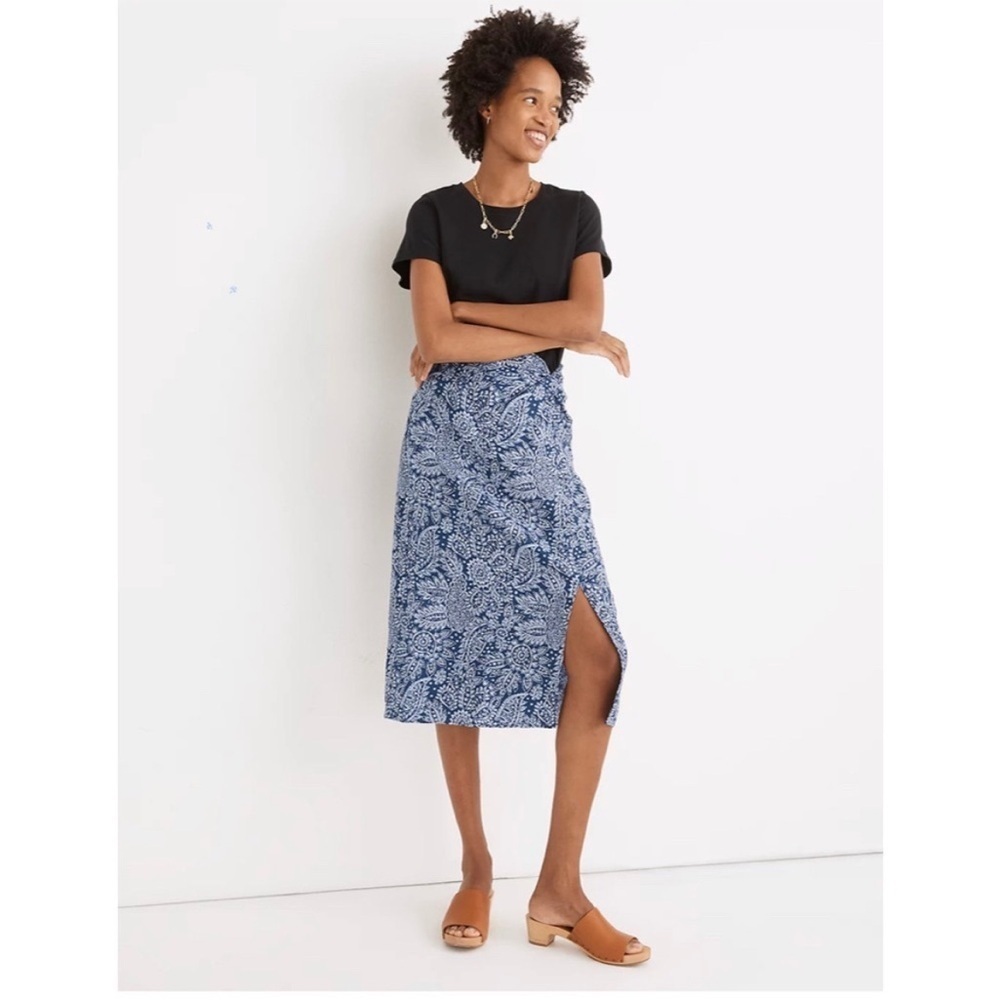 Madewell Blue Paisley Midi Skirt - Picture 1 of 10